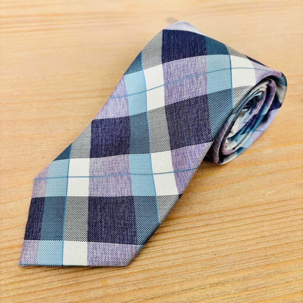 Men’s The Savile Row Company Plaid Silk Necktie‎ – London Blue Purple
